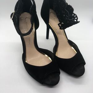 Black suade high heels